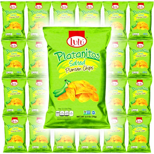 LULU Plantain Chips LULU Platanitos Salted Plantain Chips, Gluten-Free, 2.5oz Bag (Pack of 24, Total of 60 Oz)