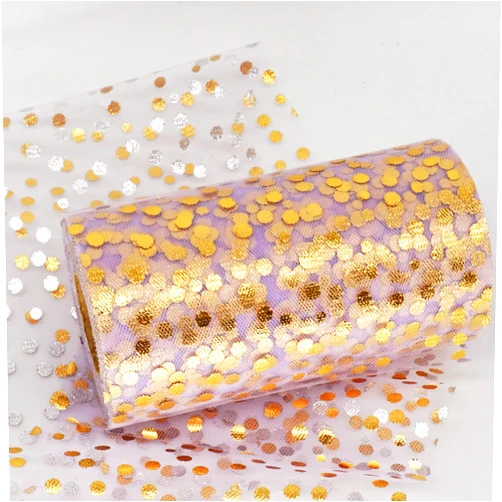 Ableme Deco Glitter Tulle Fabric Rolls with Gold Polka Dots, Tulle Ribbon Sparkle Sequin Mesh Netting for DIY Tutu Skirt Wedding Decor Crafts Gift Wrapping Baby Birthday Shower (6 Inch x 50 Yards, Lavender)