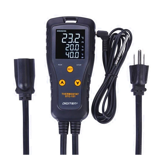 DIGITEN Temperature Controller Heat Mat Thermostat Outlet DTC151 Digital Temperature Controller 110V 15A Reptile Thermostat Greenhouse Thermostat Aquarium Temperature Controller Heating Cooling Mode