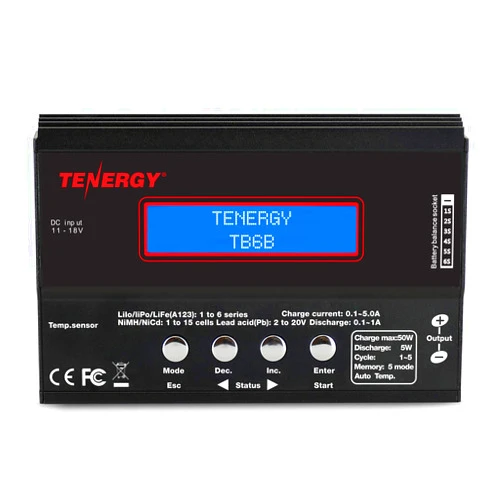 Tenergy TB-6AB Balance Charger Discharger 1S-6S Digital Battery Pack Charger for NiMH/NiCD/Li-PO/Li-Fe Packs w/ LCD Display Hobby Battery Charger w/ Tamiya/JST/EC3/HiTec/Deans Connectors + Power Supply