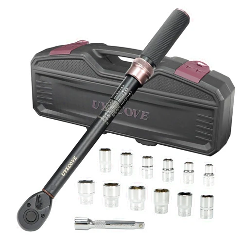 UYECOVE 14Pcs 1/2-Inch Drive Click Torque Wrench Set 10-170 ft.lb/13.6-230.5 Nm, Dual-Direction Adjustable 72-Tooth Torque Wrench for Moto and Car Maintenance