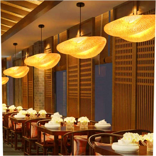 OSALADI Bamboo Lantern Pendant Lights Hand-Woven Bamboo Hanging Lights for Dining Room Bar Cafe Restaurant, with Light Bulb