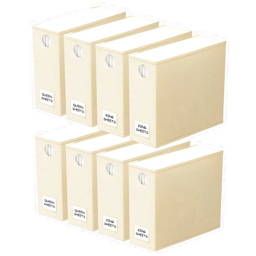 SpaceAid 8 Pack Bed Sheet Organizers and Storage, Foldable Sheet Organizer for Linen Closet, Sheets Set Folder Keeper with Window XL (Queen & King Size) Organizing Bedding Container, Beige