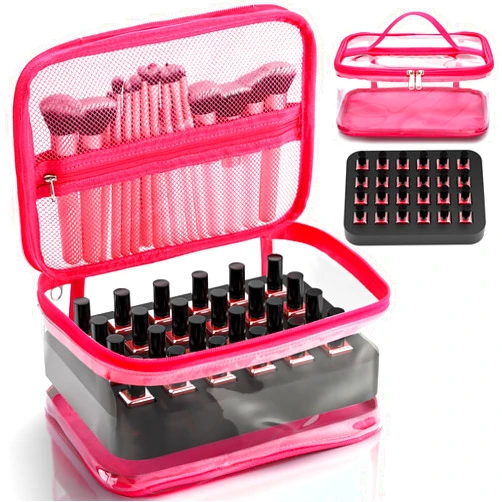 Noverlife Clear PVC Nail Polish Bag, Holds 30 Bottles (15 ml/0.5 floz), Portable Gel Nail Polish Organizer, Lightweight Nail Polish Carrying Case Nail Polish Caddy with Manicure Tools Storage Section