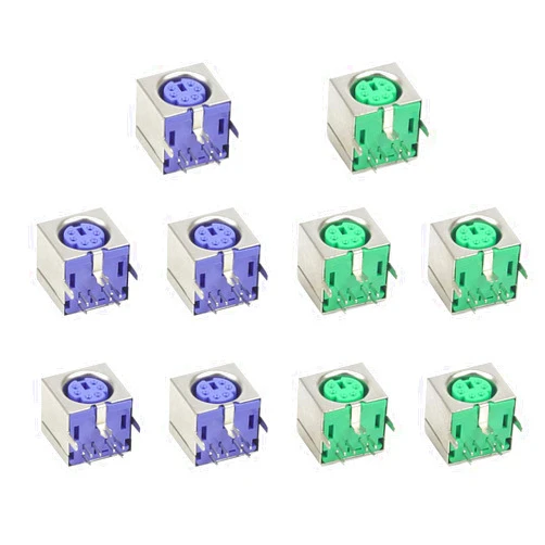 Leyal 10PCS Mini 6PIN Female PCB Mount PS2 Jack Mouse Keyboard Plug Connector (5 Purple+5 Green)