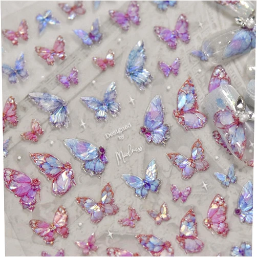 FBABFBUO Butterfly Nail Art Stickers Decals Purple Pink Butterfly 5D Embossed Nail Decals Shell Light Butterfly Nail Designs Adhesive Sticker Manicure Accessories for Women Girls DIY Nail Art Decorations