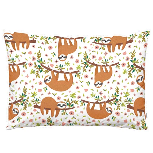 EKOBLA Throw Pillow Cover Cute Sloths Adorable Cartoon Animal Sloth On Tree Branch Flowers Leaves Jungle Decor Lumbar Pillow Case Cushion for Sofa Couch Bed Standard Queen Size 20x30 Inch