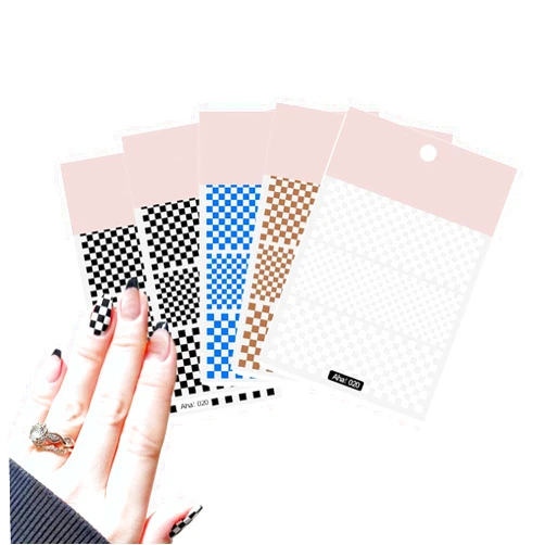 Veibeau 5 Sheet Checkerboard Grid Nail Art 3D Stickers Nail Decals for Nails Houndstooth Manicure Sliders DIY Accessories (Black)