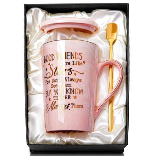 Biching Best Friend Birthday Gifts for Women, Friendship Gifts for Women, Unique Birthday Gift Ideas for Her, Friends Female, Besties, BFF Ceramic Marble Coffee Mug Gift Box Printed Gold 14 oz