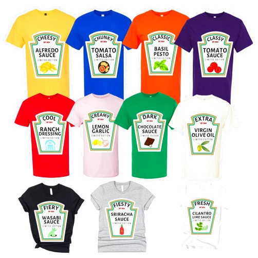 Handmade Matching Halloween Condiment Costumes – Funny Family Group Outfits with Ketchup, Mustard, Hot Sauce, Soy Sauce – Food-Themed Apparel for Halloween Parties