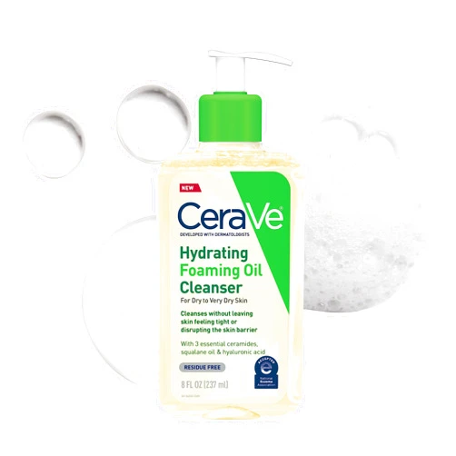 CeraVe Hydrating Foaming Oil Cleanser, Moisturizing Cleanser for Face & Body, Squalane Oil + Hyaluronic Acid + Ceramides, For Dry to Very Dry Skin, Fragrance Free & Residue Free, 8 FL Oz