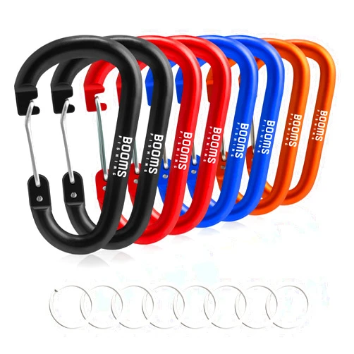Booms Fishing 8PCS Carabiner Clips, 3in Large Carabiner Keychain, Aluminum D Ring Caribeener Clip with 8PCS Key Rings, CC3 Multi-Use Caribeaner Widely Used for Outdoor Activities, Assorted Colors
