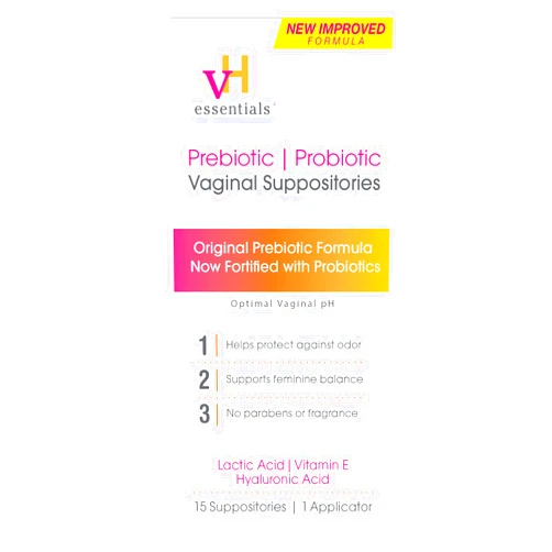 vH essentials Prebiotic PH Balanced Vaginal SuppositoriesBox, Original Version, 15 Count