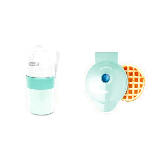 DASH My Pint Electric Ice Cream Maker Machine & Recipe Book 0.4qt - Aqua & DMW001AQ Machine for Individual, Paninis, Hash Browns, & other Mini waffle maker, 4 inch, Aqua