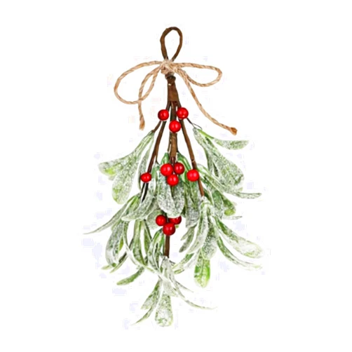 WAGA Christmas Mistletoe Decor,Artificial Green Christmas Mistletoe Hanging Bunch,Artificial Mistletoe Ornament with Bow,Xmas Artificial Hanging Mistletoe,Mistletoe Glitter Hanging for Home Party Decor