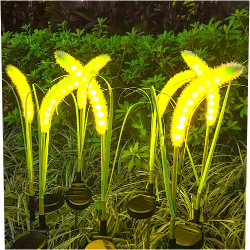 HEIVMIR Solar Powered Reed Light 2 Pack LED Emitting Dog Tail Lawn Light for Outdoor Villa Garden Decoration Courtyard Light (Setaria herb)
