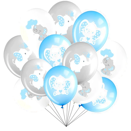 Aoriher 45 Pieces Elephant Balloon 12 Inch Baby Shower Elephant Balloon for Baby Boy Girl Gender Reveal Animal Themed Birthday Party Supplies Indoor Outdoor Decor(Blue, Gray, White)