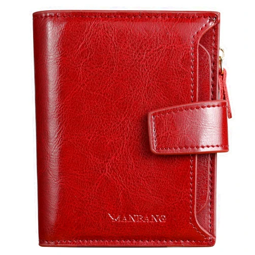 MANBANG Wallets for Women Leather RFID Blocking Small Bifold Zipper Pocket Wallet Card Case Purse with ID Window… (Red)
