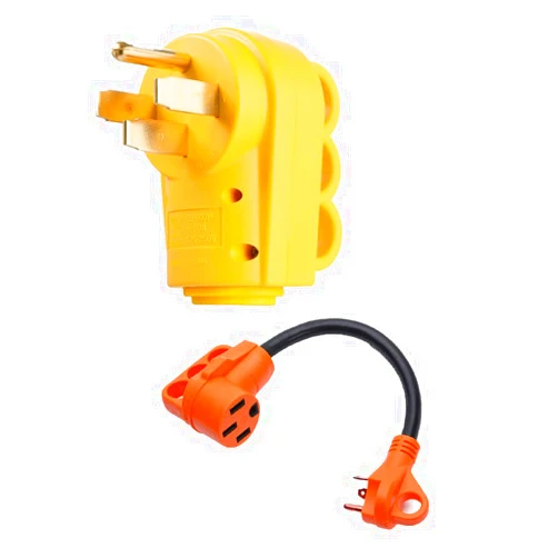 SnowyFox Snowy Fox Bundle RV 50 Amp Male Replacement Plug Heavy Duty with 30 Amp to 50 Amp RV Adapter
