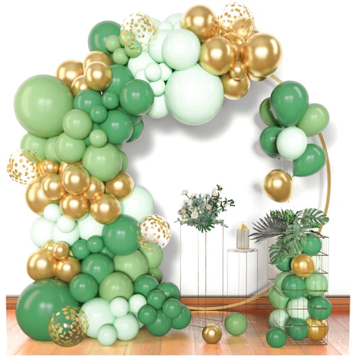 Amandir 153pcs Sage Green Balloon Garland Arch Kit, Different Sizes 18 12 10 5 inch Sage Green Gold Latex Metallic Confetti Gold Balloons for First Communion Safari Baby Shower Baptism Decorations