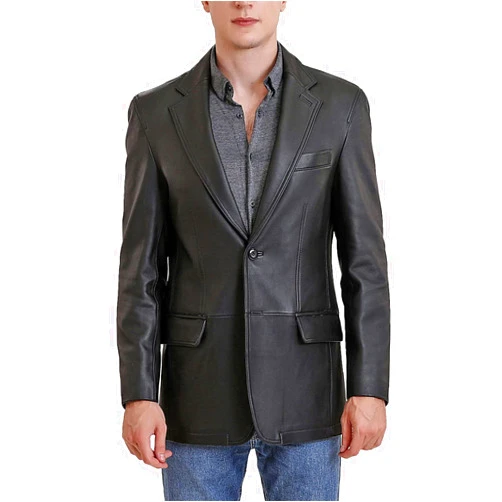 BGSD Men Grant 2-Button Leather Blazer Lambskin Sport Coat Jacket (Regular, Big & Tall and Short)