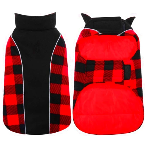 Kuoser Reversible Dog Coat, Warm Waterproof Dog Jacket, British Style Plaid Dog Winter Coats, Puppy Cold Weather Vest Windproof Outdoor Clothes Dog Snow Jackets for Small Dogs S