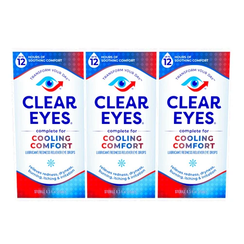 Clear Eyes Cooling Comfort Redness Relief Eye Drops, Soothes Red Eyes, 0.5 fl oz, 3 Pack