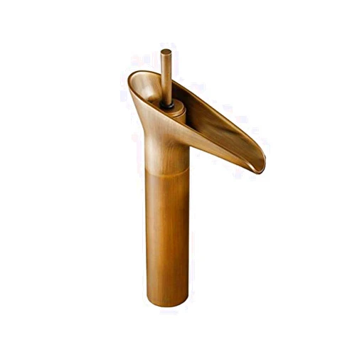 WLALLSS Bathroom Vanity Sink Bar Tap Antique Brass Ceramics Hot and Cold Water Single Hole Waterfall Bamboo Big Basin Mixer Tap for Kitchen Sink