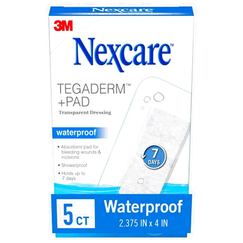 Nexcare Tegaderm + Pad Transparent Dressing, Clear Breathable Dressing Holds Fast for 7 Days, Waterproof for Safe Bathing - 5 Dressings