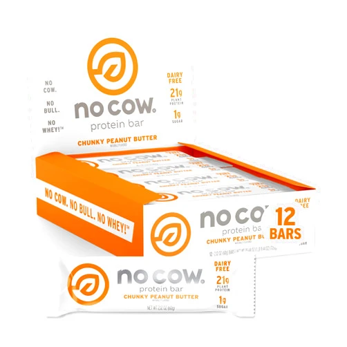 No Cow Protein Bars, Chunky Peanut Butter, 21g Plant Based Vegan Protein, Keto Friendly, Low Sugar, Low Carb, Low Calorie, Gluten Free, Naturally Sweetened, Dairy Free, Non GMO, Kosher, 12 Pack
