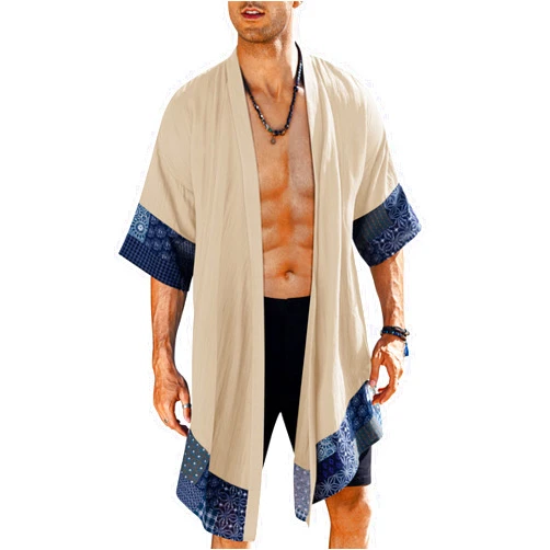 COOFANDY Men's Ruffle Shawl Collar Lightweight Cardigan Long Kimono Jackets Open Front Drape Cape Coat