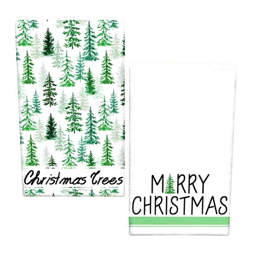 Yaofavo Xmas Trees Kitchen Towels Set of 2, 18x26 Inch Christmas Dish Towels Hand Towels, Seasonal Winter Holiday Christmas Decorations for Home Drying Dishcloth (XmasTree)