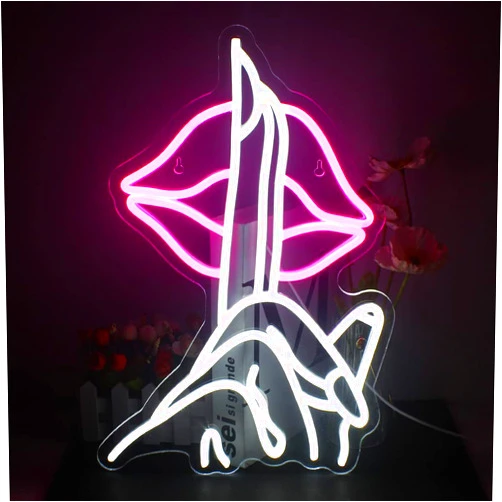 JURONGYILU Lips Neon Sign Shh Gesture Led Neon Lights for Wall Decor USB Powered Chic Neon Lips Light Signs for Bedroom Home Bar Man Cave Beer Cafe Birthday Party Decorations Gifts