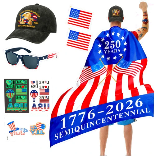 Rickcaptain American Flag Cape Costume Set – 250th Anniversary USA Patriotic Accessories, Retro Flag Sunglasses, Embroidered USA Hat, Patriotic Tattoo, Small Flags, 4th of July Costume, Olympic Outfit