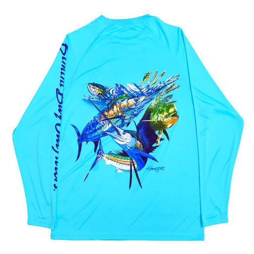 Bimini Bay Outfitters LTD Men's Hook'M Graphic Long Sleeve Shirt, Scuba Blue - Off Shore Slam 2, 3X-Large