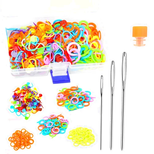 Yizzvb 263 Pcs Stitch Ring Markers, Knitting Stitch Rings with Plastic Box, 3 Types Knit Counting Ring Crochet Sewing Locking Accessories and 3 Pcs Large-Eye Blunt Needles for DIY Handmade Crafts