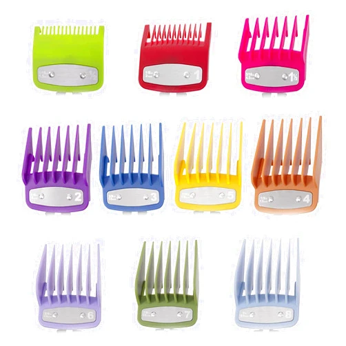 TOJIO 10 Pack Clipper Guards Cutting Guides Compatible with Wahl Clipper with Metal Clip/Color Coded-from 1/16 Inch to 1 Inch(1.5-25mm)，Fits All Full Size Compatible with Wahl Clippers(Chroma-10 Pcs)