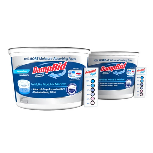 DampRid Hi-Capacity Moisture Absorber Bucket, Fragrance Free, 2 lb. 15.5 oz. & Moisture Detection Strip (2 Pack), Attracts & Traps Excess Moisture