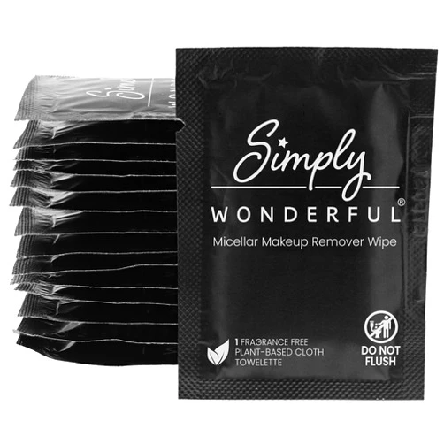 Simply Wonderful 100 Count Biodegradable Makeup Remover Wipes, Micellar Water, Plant-Based, Individually Wrapped, 5