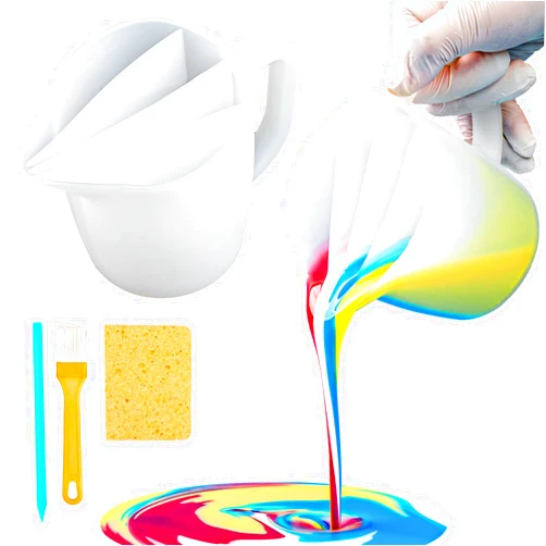 Dacies Split Cup with Handle 17OZ/500ML Silicone Split Cups for Paint Pouring with 4 Channels Fluid Art Epoxy Resin Craft Making Mixing Cup Tools Pigment Acrylic Paint Pour Supplies DIY Drawing Accessories