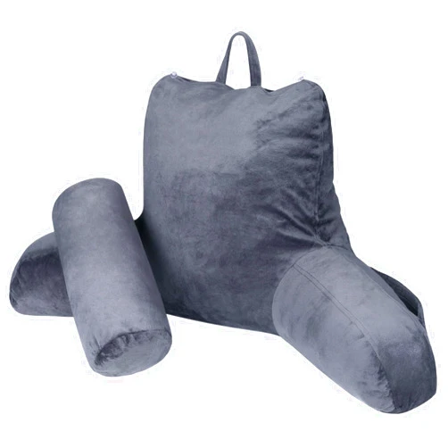 COOLBEBE Reading Pillow for Bed Backrest Pillow for Bed Sitting Up Adult with Arms Grey Back Support Pillow with Headrest & Pockets, Removable Washable Cover and Detachable Neck Roll(Large 27