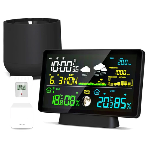 BIUWING Weather Station Wireless Indoor Outdoor with Rain Gauge, Home Weather Station with Thermometer, Atomic Clock, Humidity Monitor, Weather Forecast and Barometer, Digital Rain Gauges Outdoors Best Rated