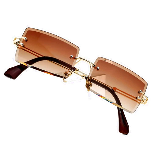 PORADAY Rectangle Sunglasses for Women Men Vintage Rimless Square Sun Glasses Candy Color