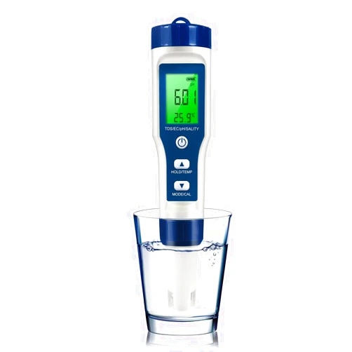 KONVIO NEER 5 in 1 LFS TDS Meter PH Tester, 0.01 High Accuracy Digital PH Meter for Water, PH/TDS/EC/Salt/Temp Tester, PPM Meter Water Tester for Drinking Water, Hydroponics, Plants, Aquarium and Pool