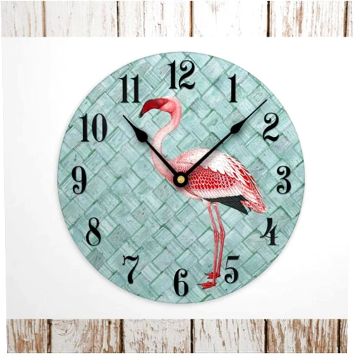 BYRON HOYLE Wood Wall Clock Pink Flamingo Wall Clock, Tropical Beach Wall Decor 15