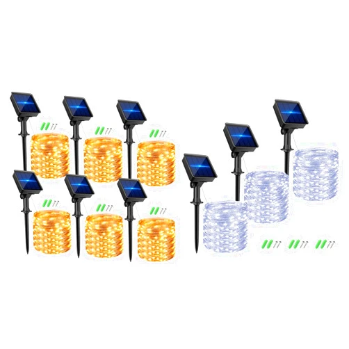 kolpop Solar Fairy Lights Waterproof, 8 Modes Solar Powered Twinkle String Light Outdoor Warm Wihte + Cool White