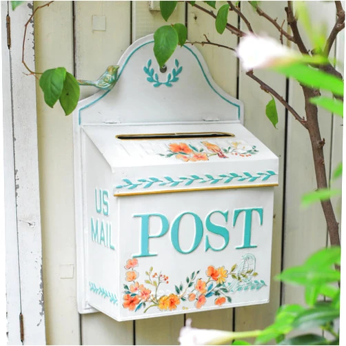 BIG FORTUNE Mail Boxes/Wall Mount Outside Mailbox Wall Mount Mailboxes for Outside Suitable for Decor Antique Style Nostalgic Charm Home Metal Mailbox Retro Style White Blue