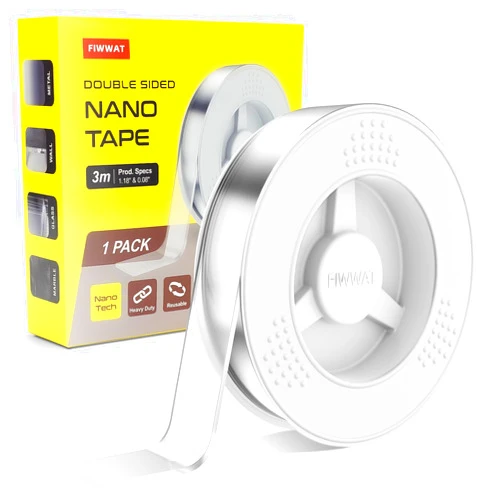 FIWWAT Double Sided Tape Heavy Duty, Extra Large Clear Mounting Tape, Strong Removable No Residue, Reusable Double Nano Tape for Walls, Photos, Poster, Carpet, Home Office Decor, 10FT