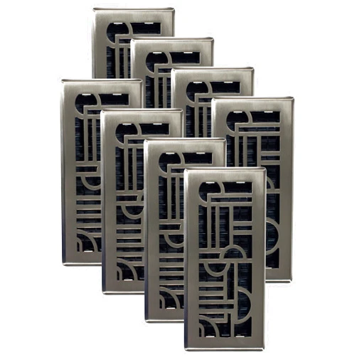 Decor Grates ADH410-NKL-8 Art Deco Floor Register, 4x10-Multipack, Brushed Nickel Finish, 8 Pack