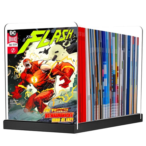 EZFXHD WTER Comic Book Storage Holder,Wood Comic Book Case with Three Acrylic dividers,Acrylic Comics Book Box,Bin & Organizer,Stores Up to 150 Comics